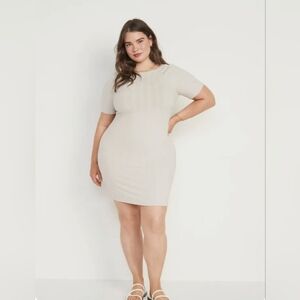 Old Navy Women's Ivory Fitted Rib-Knit Scoop-Back Mini Dress